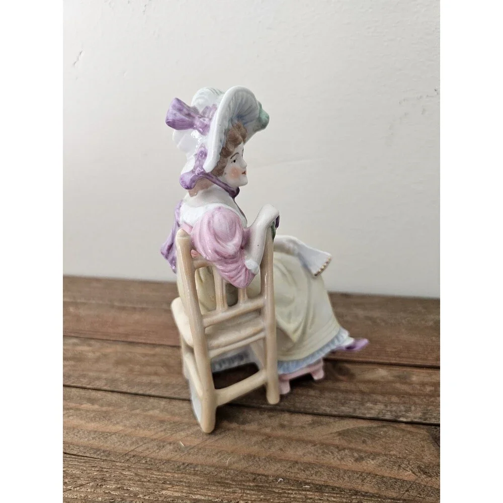 Vintage German Figurine Lady Sitting In Chair Parlor Figure DEP 9529